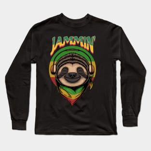 Reggae Sloth with Headphones – Jammin' Long Sleeve T-Shirt